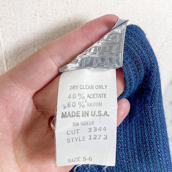 Vintage 80s Rabbit Rabbit Rabbit Multi Blue Knit V-neck Jumpsuit 6 - Picture 11 of 12